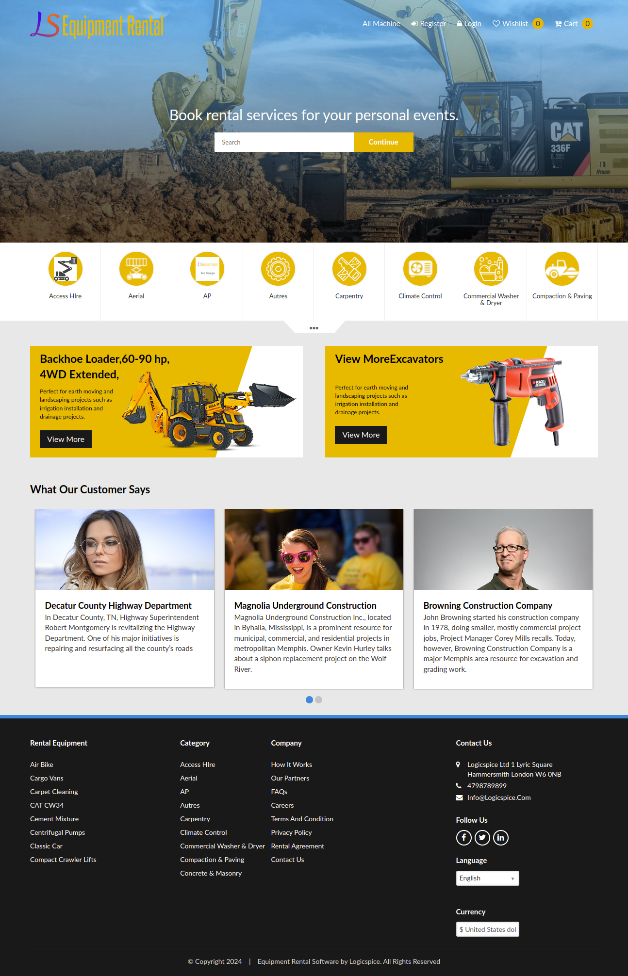 screenshot of Equipment Rental